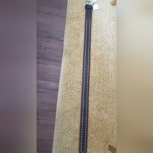 Stylish Black Belt adorned w/ silver studs & red stitching. Size M. True Love.